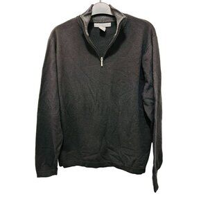 MARCONI 100% Merino Wool 1/4 Zip Black Gray Pullover Sweater Size Med